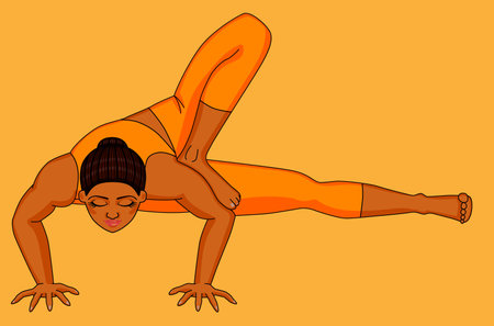 woman in orange uniform doing yogaのイラスト素材