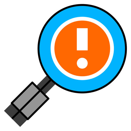 color magnifier icon with exclamation markのイラスト素材