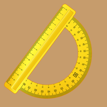 yellow protractor with divisions for measuring anglesのイラスト素材