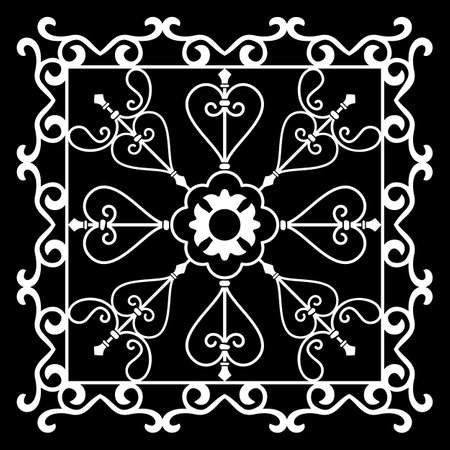 white snowflake ornament pattern on a black backgroundのイラスト素材