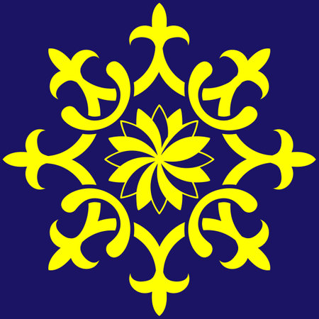 yellow snowflake pattern on a blue backgroundのイラスト素材