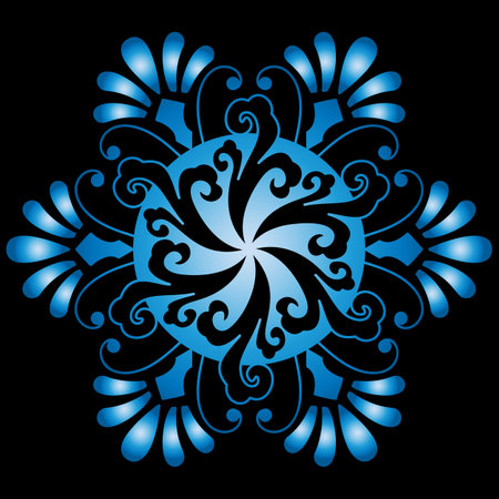 blue and white snowflake pattern on a black backgroundのイラスト素材