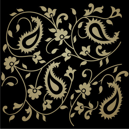 floral golden ornament on black backgroundのイラスト素材