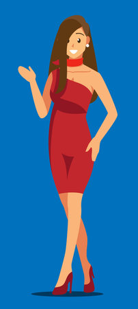 long-haired woman in a red dressのイラスト素材