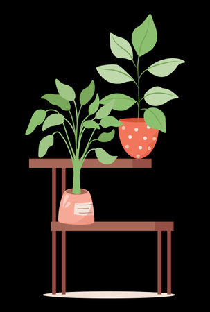 multi-level shelf with indoor plantsのイラスト素材
