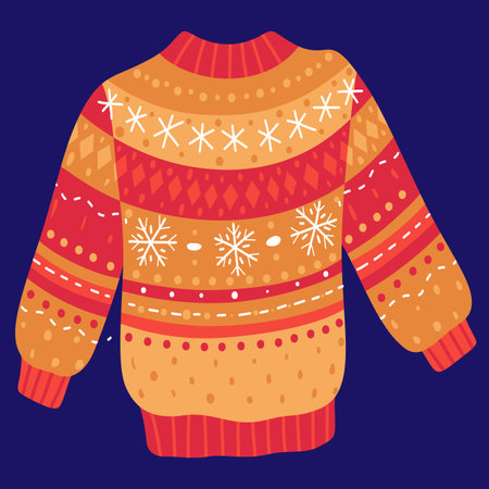Christmas red orange sweater with snowflakesのイラスト素材