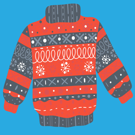 Christmas red gray sweater with snowflakesのイラスト素材