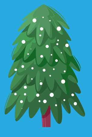 fluffy Christmas tree with snowflakes on the branchesのイラスト素材