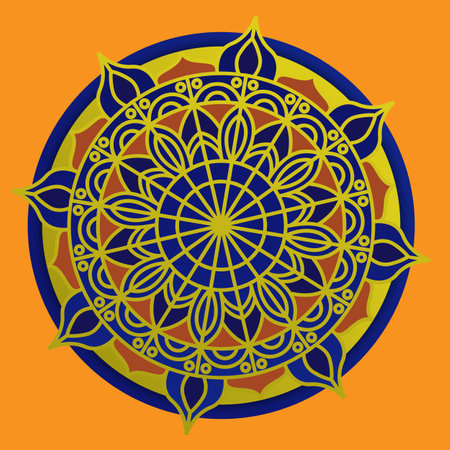yellow blue round mandala vector illustrationのイラスト素材