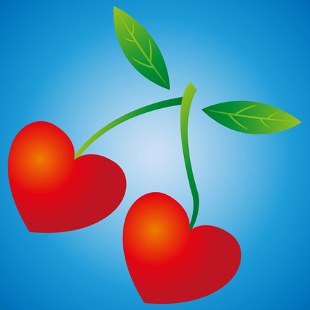 cherries with berries in the shape of heartsのイラスト素材