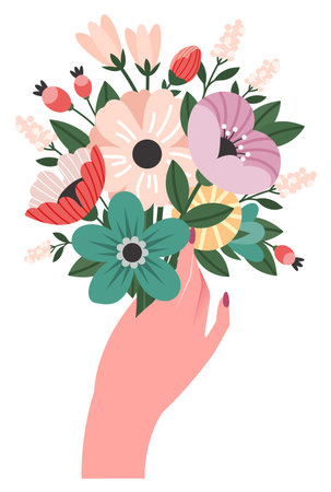 bouquet of flowers in a woman's handのイラスト素材