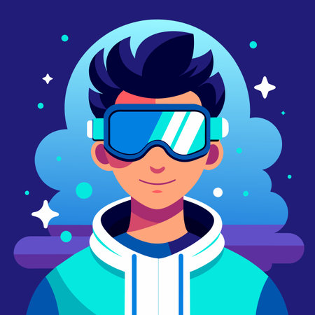 young man wearing virtual glassesのイラスト素材