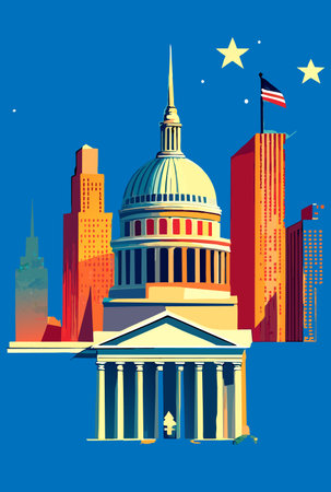 white house usa flags symbolのイラスト素材