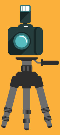 camera with flash and tripodのイラスト素材
