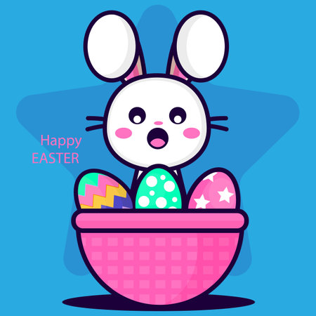 Easter bunny and basket of eggsのイラスト素材