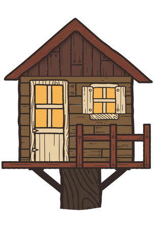 wooden tree house for childrenのイラスト素材