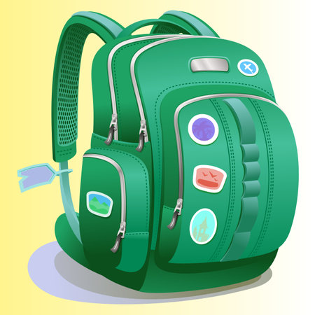 green travel backpack with stickersのイラスト素材