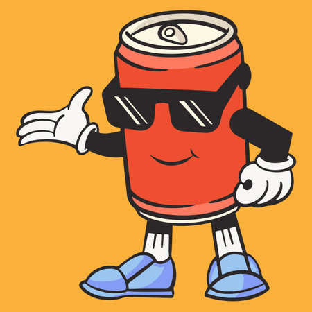 aluminum can with hands and glassesのイラスト素材