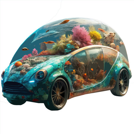 fantastic car in water ocean bubble