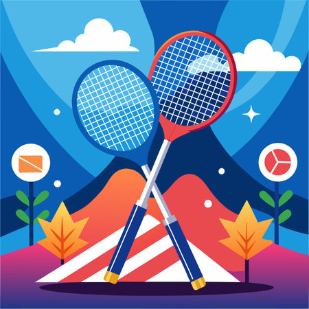 two badminton rackets against a background of natureのイラスト素材