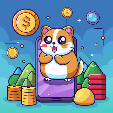game for cryptocurrency in phone - Hamster Kombat vector illustrationのイラスト素材