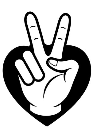 victory sign with hand on background of heartのイラスト素材