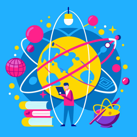 science man on background of science symbolsのイラスト素材