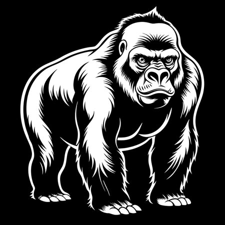 black and white gorilla vector illustrationのイラスト素材