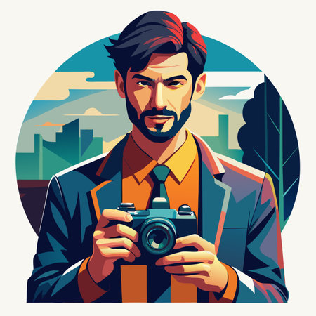 man with camera vector illustration