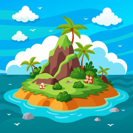 tropical uninhabited island with palm treesのイラスト素材