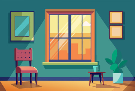 room with paintings window chairのイラスト素材