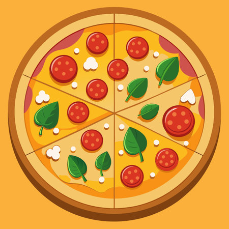 pizza sliced ââinto 6 pieces vector illustrationのイラスト素材