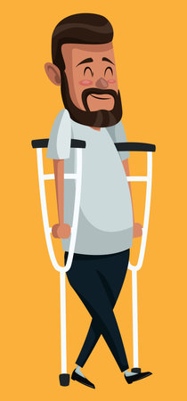 a man walks with the help of crutchesのイラスト素材