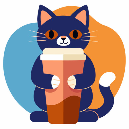 cat hugs a cup of coffeeのイラスト素材
