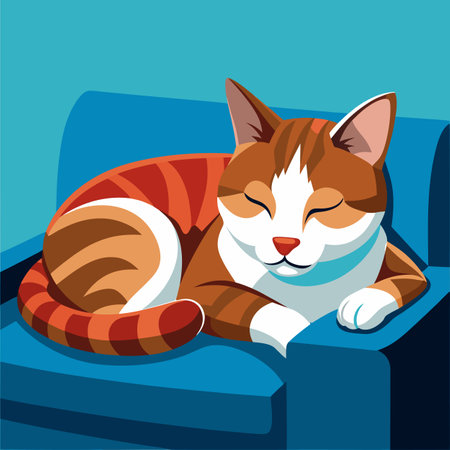 cat sleeping on a chairのイラスト素材