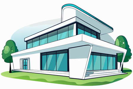 white designer modern beautiful buildingのイラスト素材