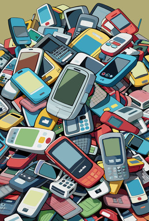 a pile of phones piled upのイラスト素材