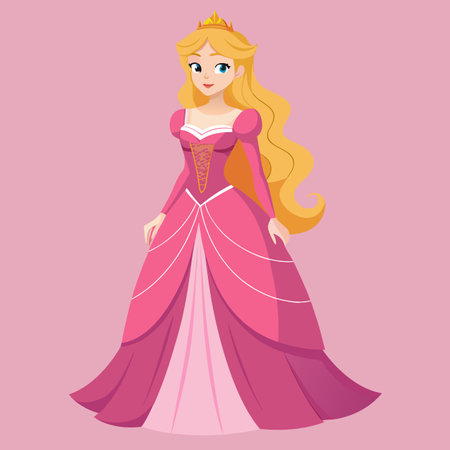 blonde princess in pink dressのイラスト素材