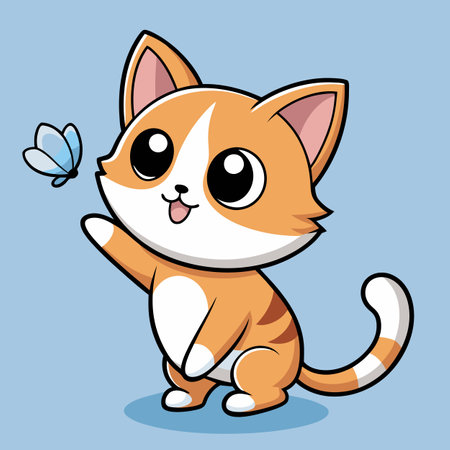 ginger kitten playing with a butterflyのイラスト素材