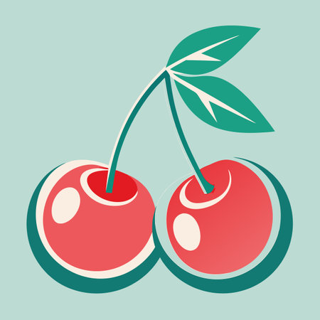 two cherries with a leafのイラスト素材