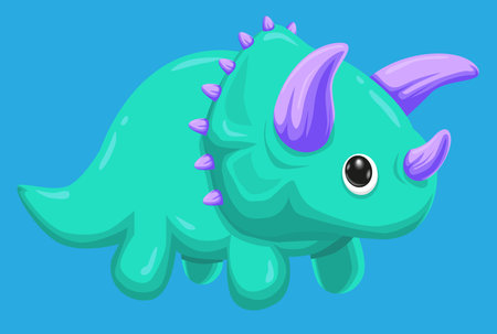 green cute little dinosaur with hornsのイラスト素材