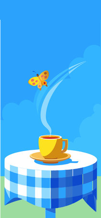 cup of coffee on a table in natureのイラスト素材