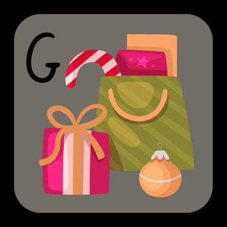 christmas gift alphabet letter gのイラスト素材