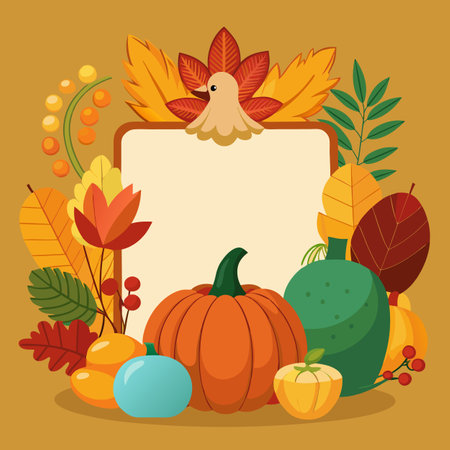autumn background frame with vegetables and leavesのイラスト素材