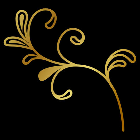 gold ornament branch on black backgroundのイラスト素材