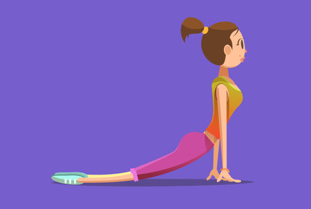 girl doing stretching in yoga vector illustrationのイラスト素材