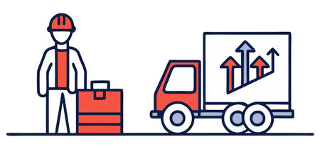 a truck and a man as a symbol of logisticsのイラスト素材