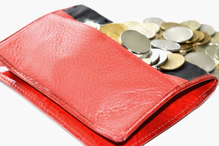 Red purse and coinsの写真素材
