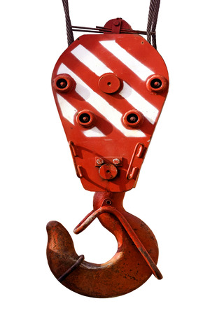 Lifting hook of a construction crane on white backgroundの写真素材
