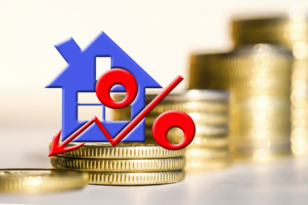 The symbol of percent on the background of money. The concept of income growth.の写真素材